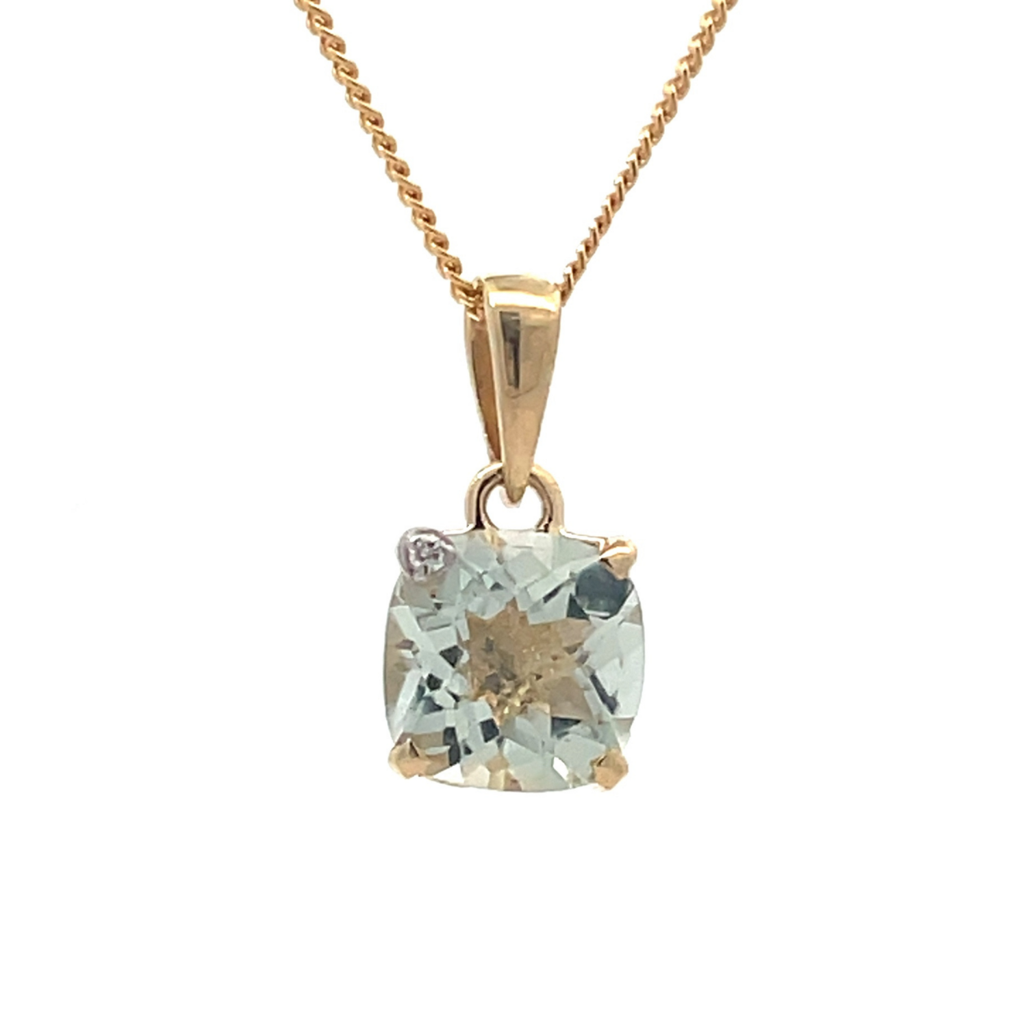 9YG Green Amethyst & Diamond Pendant