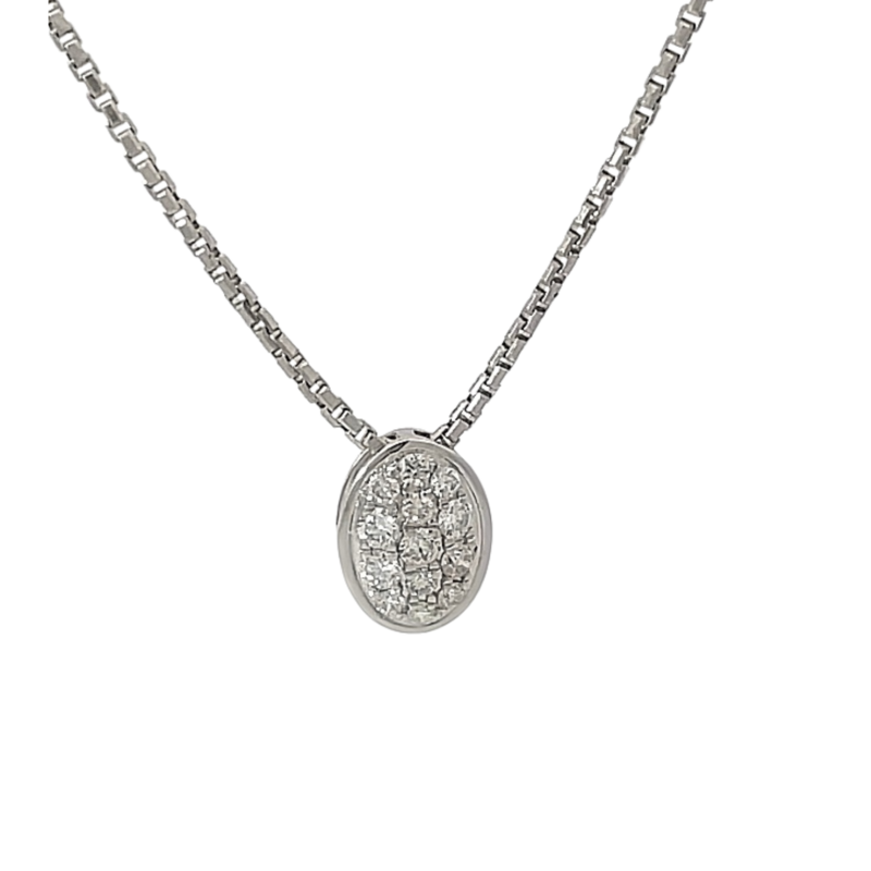 9ct White Gold Oval Diamond Cluster Slider Pendant