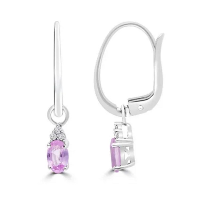 9ct White Gold Pink Sapphire & Diamond Earrings
