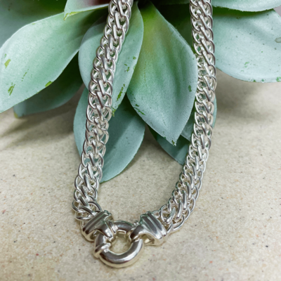 Sterling Silver Double Herringbone Necklace 61.4gm