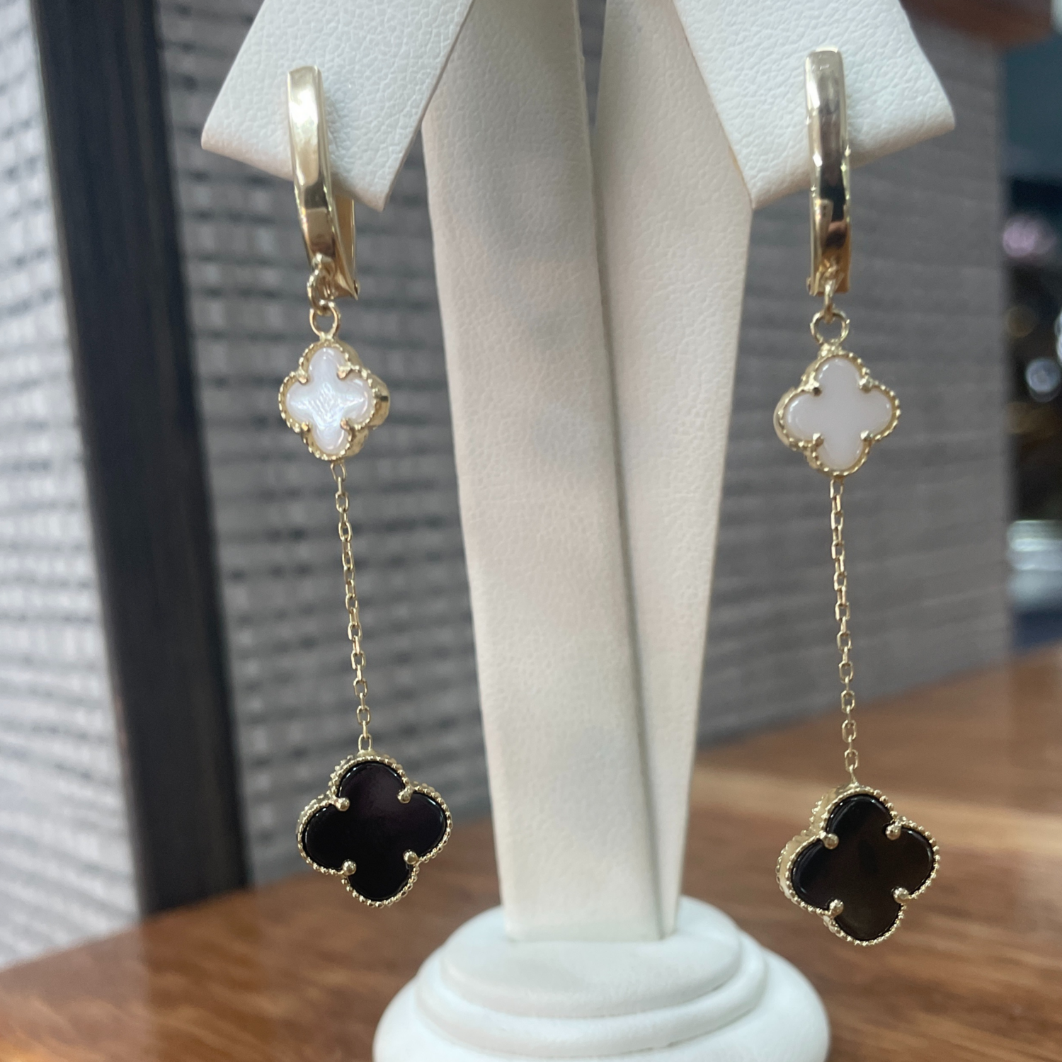 14YG Onyx & MOP Drop Earrings