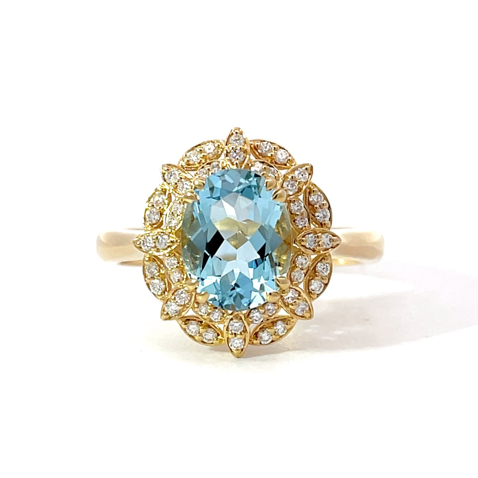 18ct Yellow Gold Aquamarine & Diamond (Lilibet) Ring