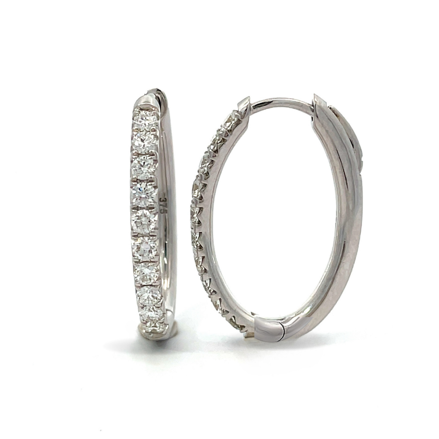 9ct White Gold Diamond Oval Hoop Earrings TDW 0.75ct