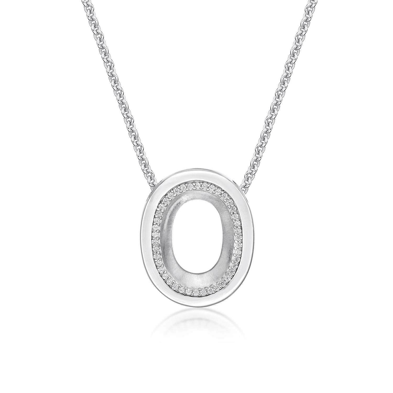 Sterling Silver CZ Oval Pendant & Chain