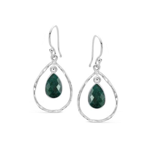 Sterling Silver Teardrop Emerald Earrings