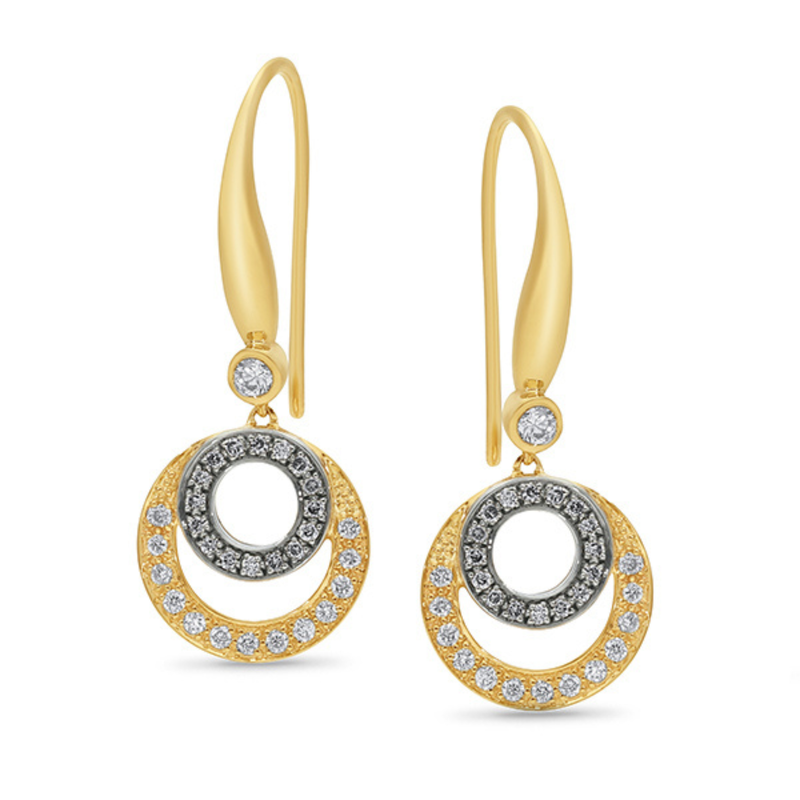 9ct Yellow Gold Diamond Circle Drop Earrings