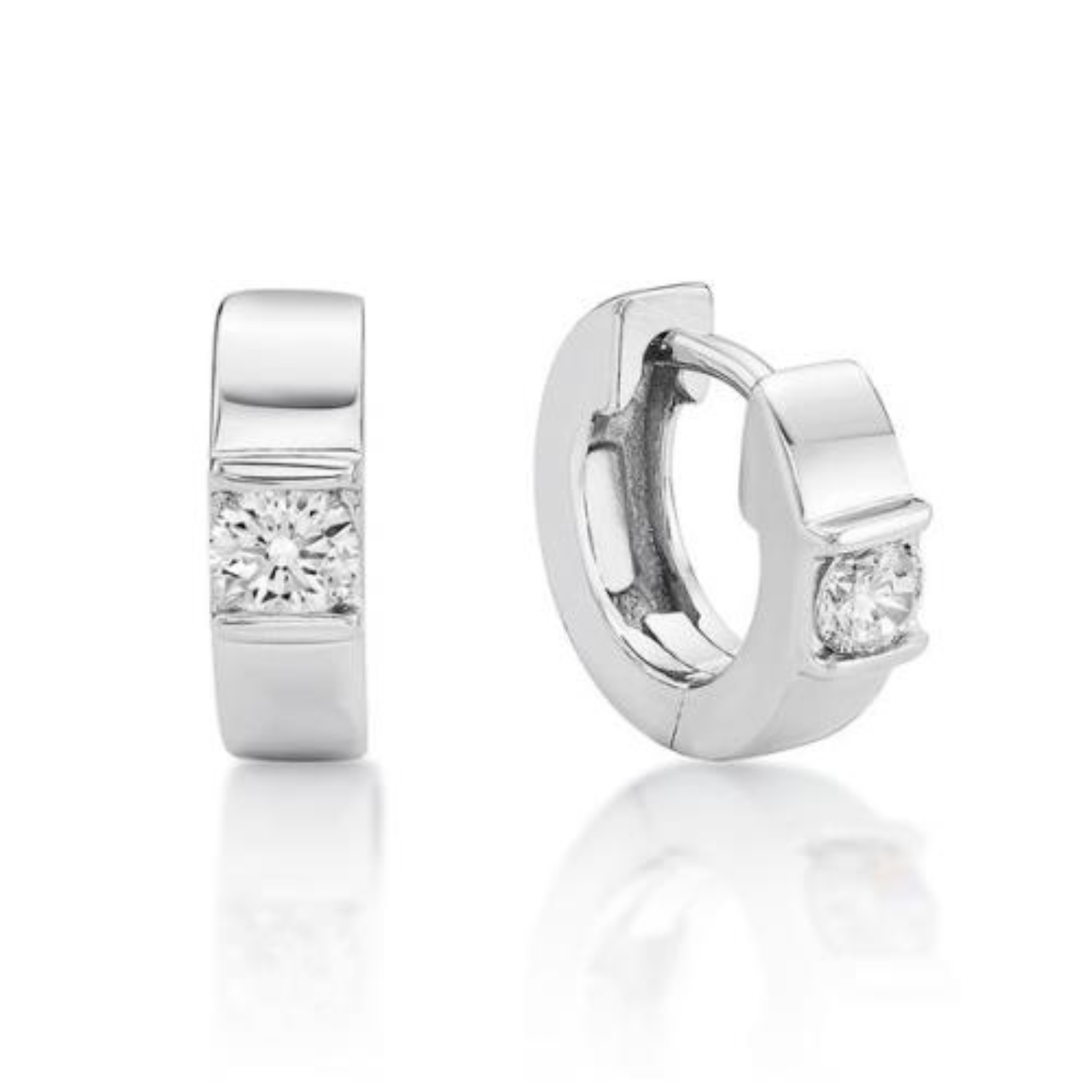 Sterling Silver Bar Set CZ Huggie Earrings