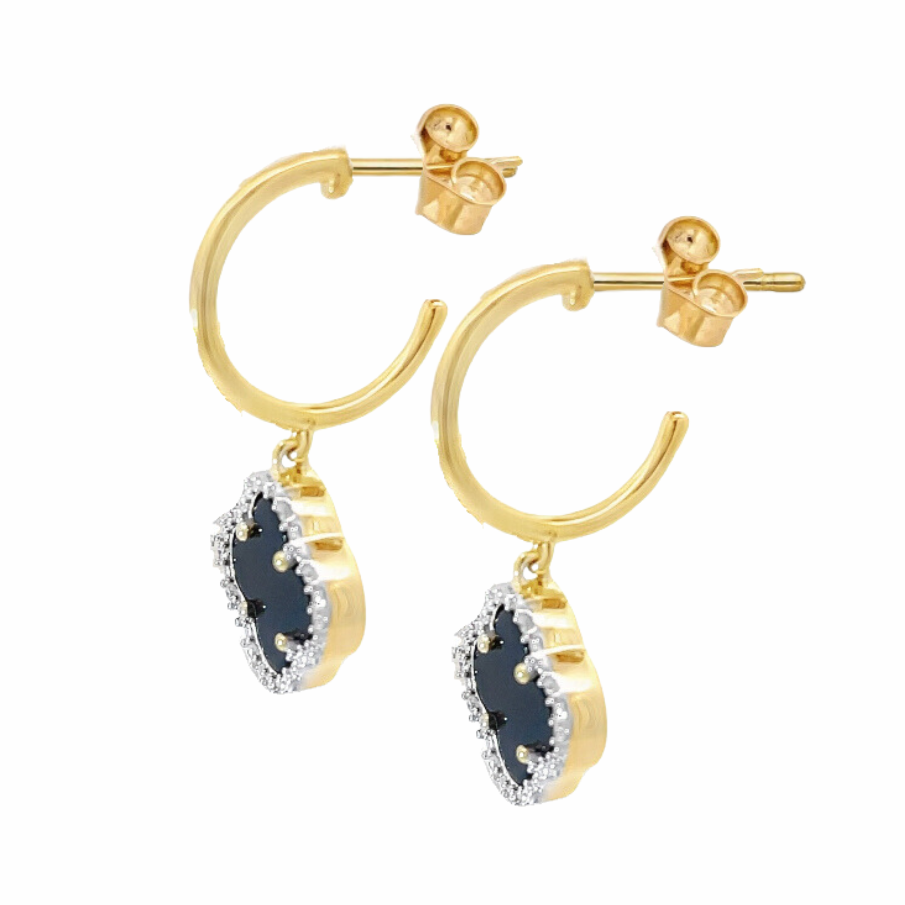 9Y Onyx & Diamond Clover Stud Earrings