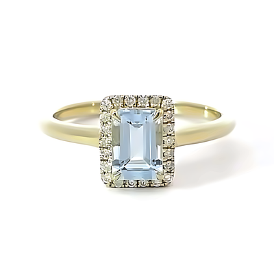 9Y Emerald Cut Aquamarine & Diamond Ring