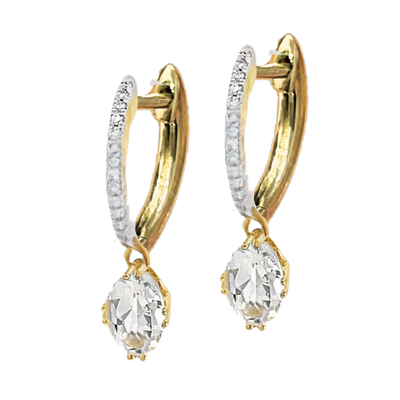 Yellow Gold White Topaz & Diamond Earrings