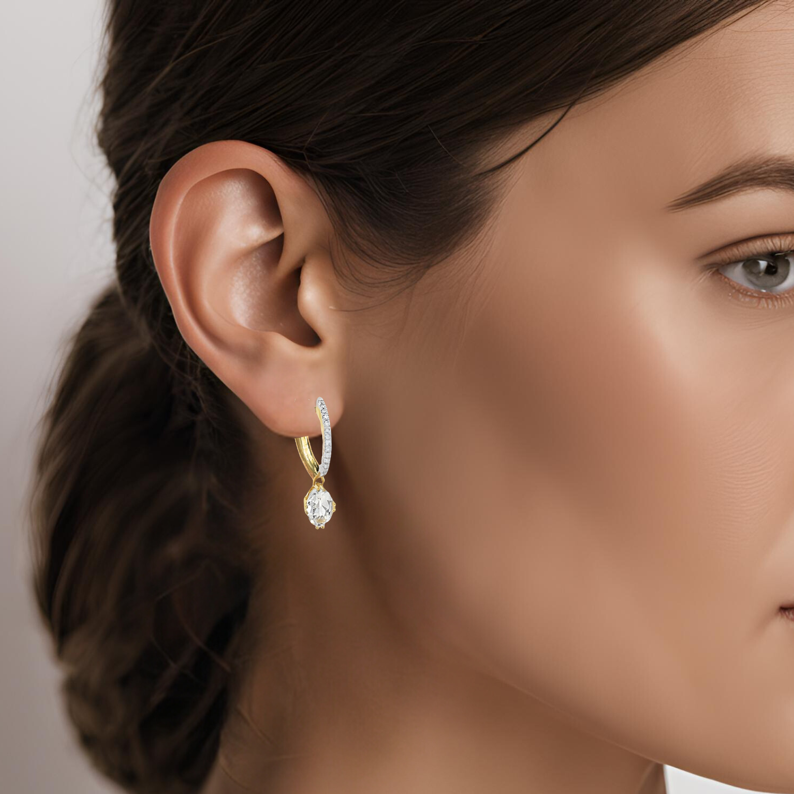 Yellow Gold White Topaz & Diamond Earrings