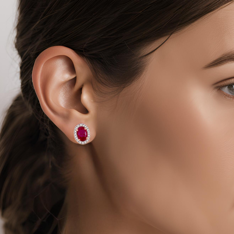 Rose Gold Natural Ruby & Diamond Earrings