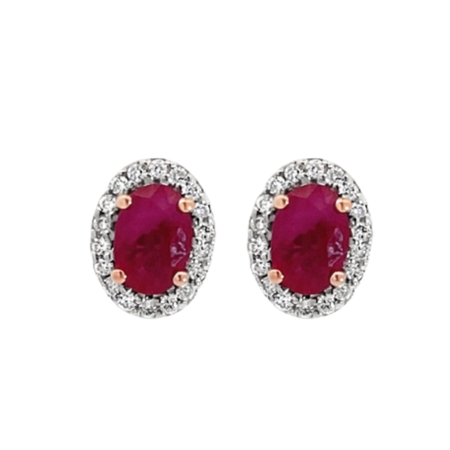 9ct Rose Gold Natural Ruby & Diamond Earrings
