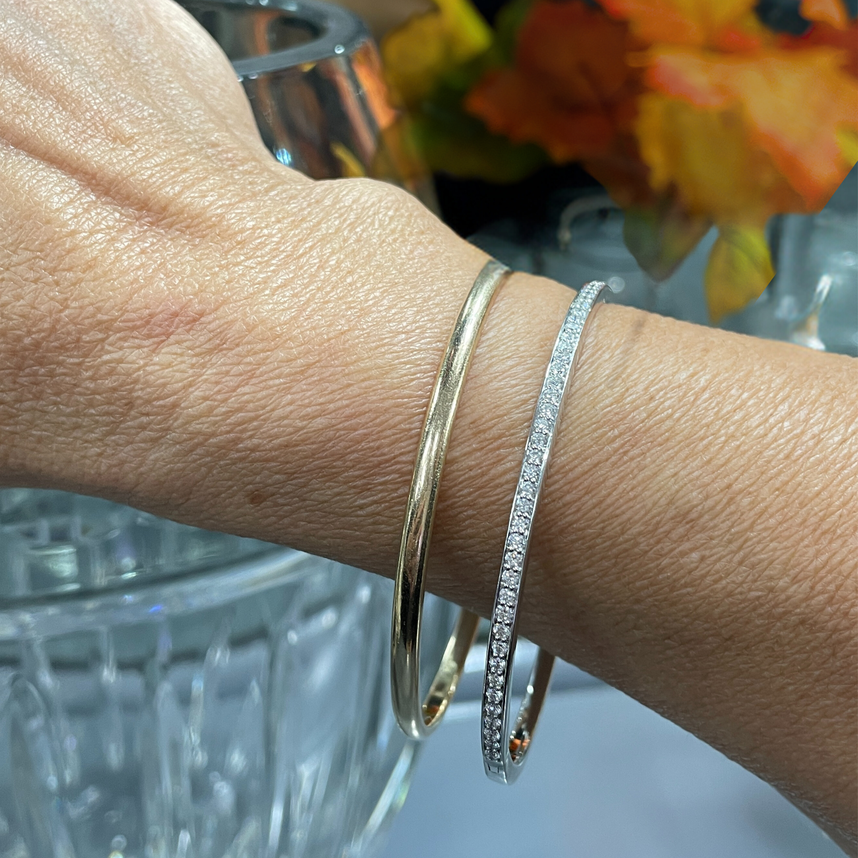 9ct White Gold Diamond Tennis Bangle