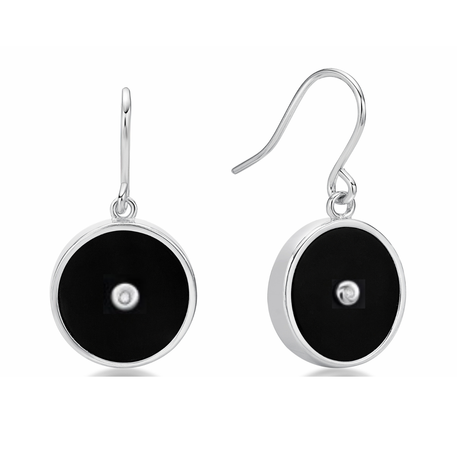 St.Sil  Round Onyx & Round CZ Hook Earrings