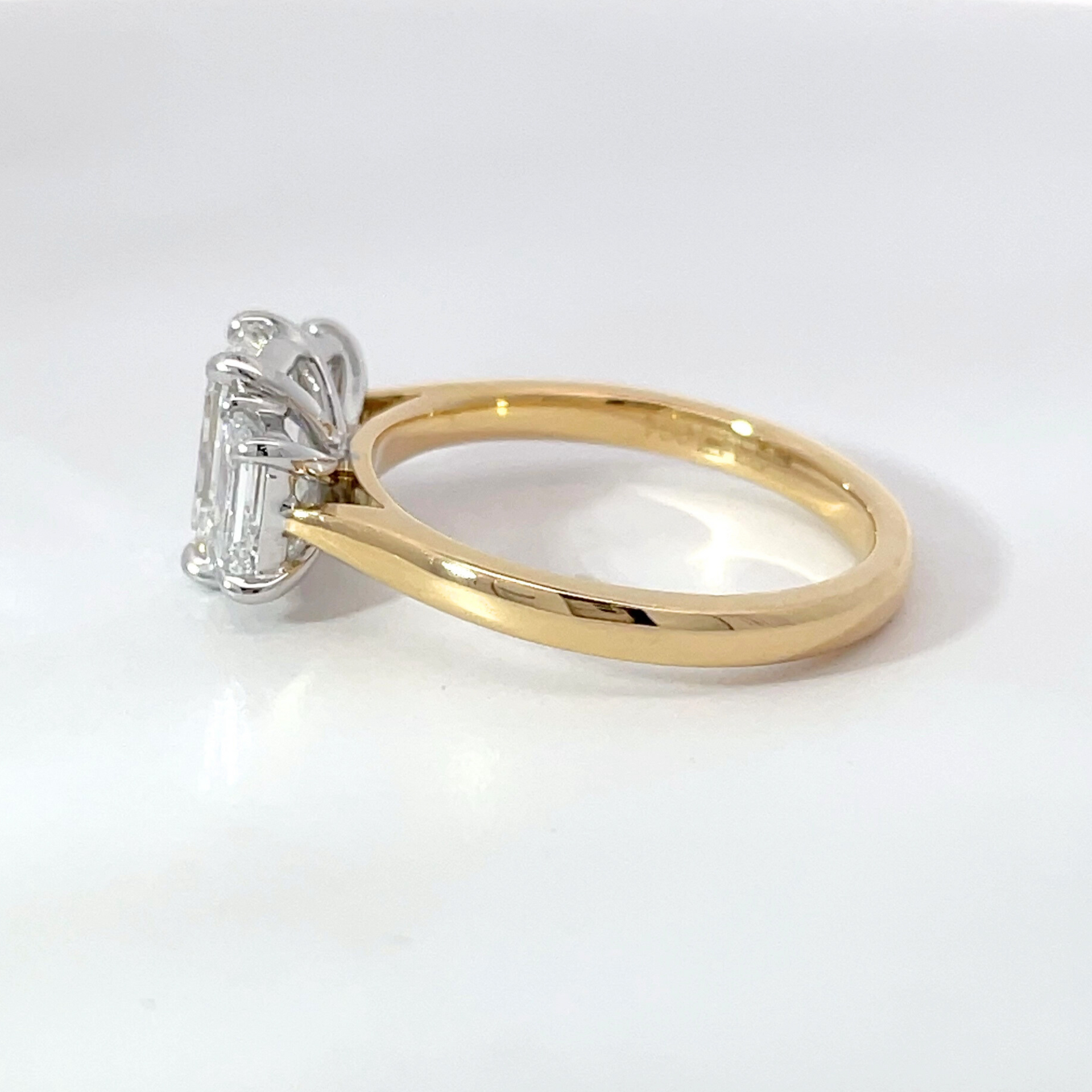 18ct Yellow Gold LAB Grown Emerald Cut  Trilogy Ring  2.50ct