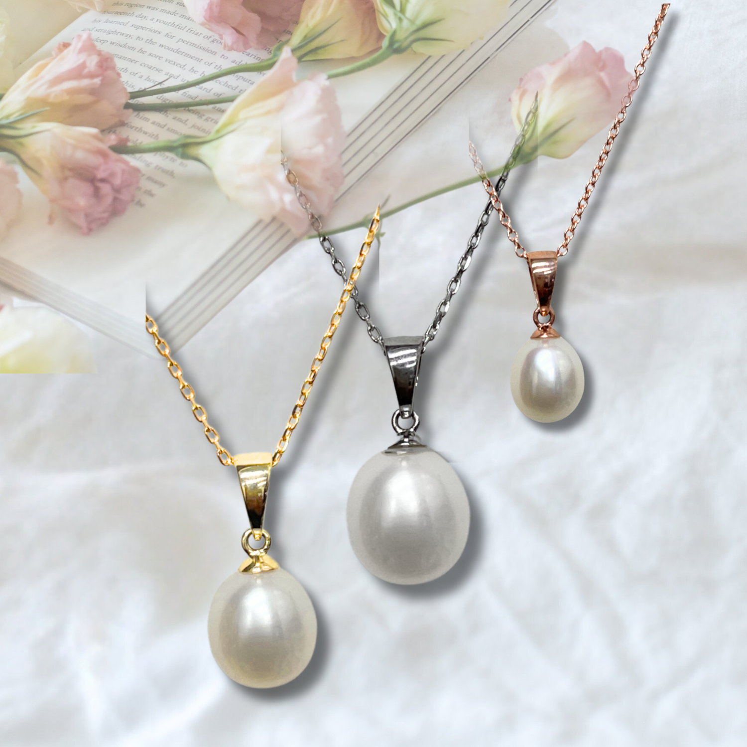 9ct Gold Freshwater Drop Pearl Pendants