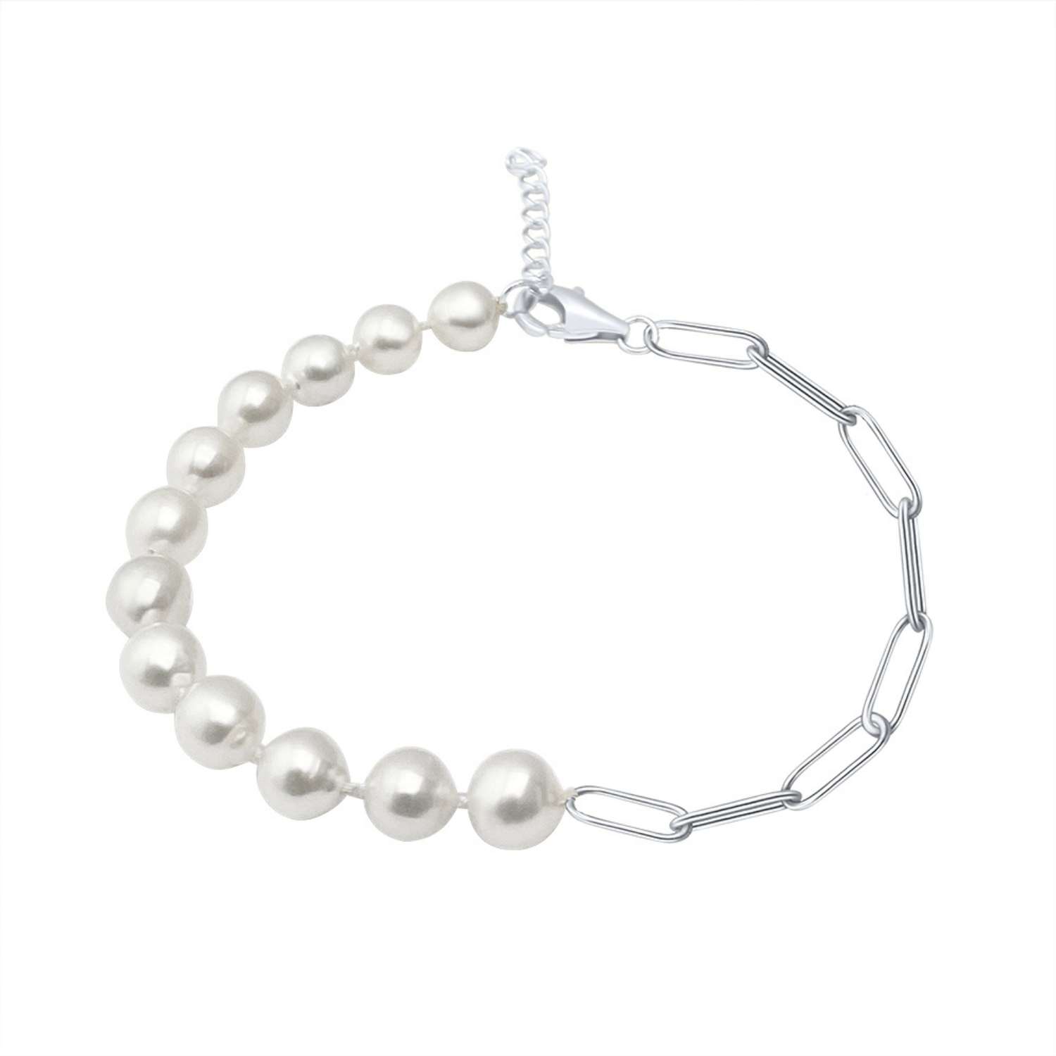 Freshwater Baroque Pearl and Paper Link Bracelets, Metal Option: Sterling Silver