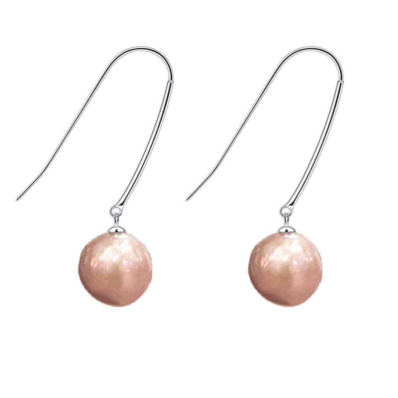 Pink Pearl on Sterling Silver Long Hook Earring