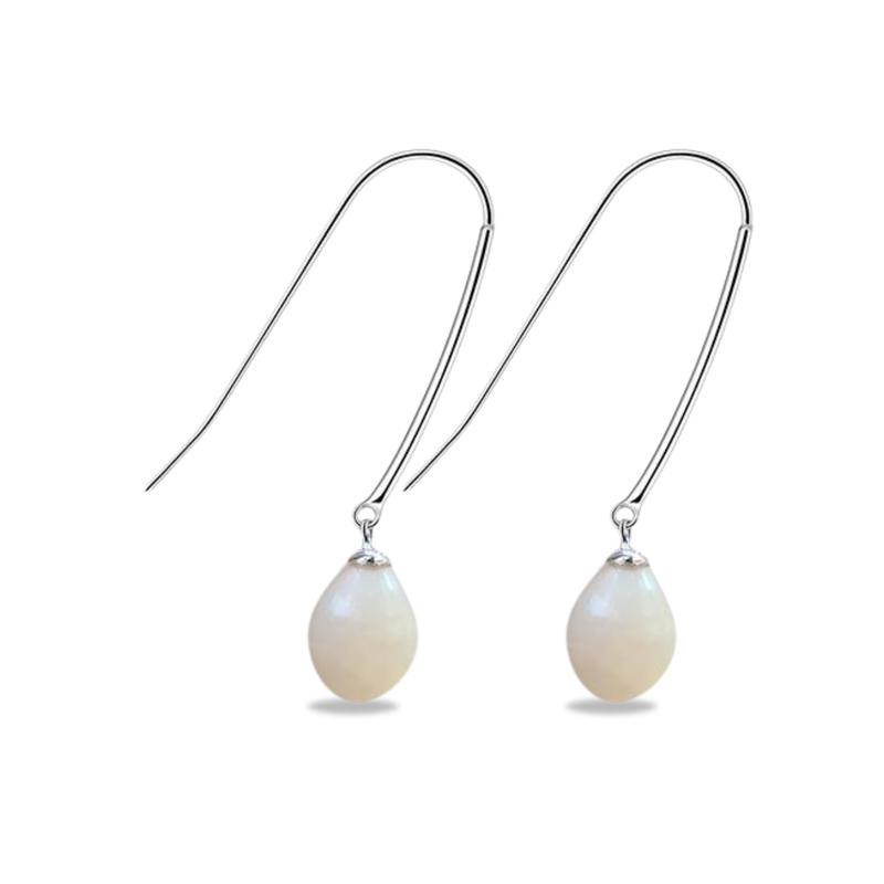 Sterling Silver Long Hook Keshi Freshwater Pearl Earrings