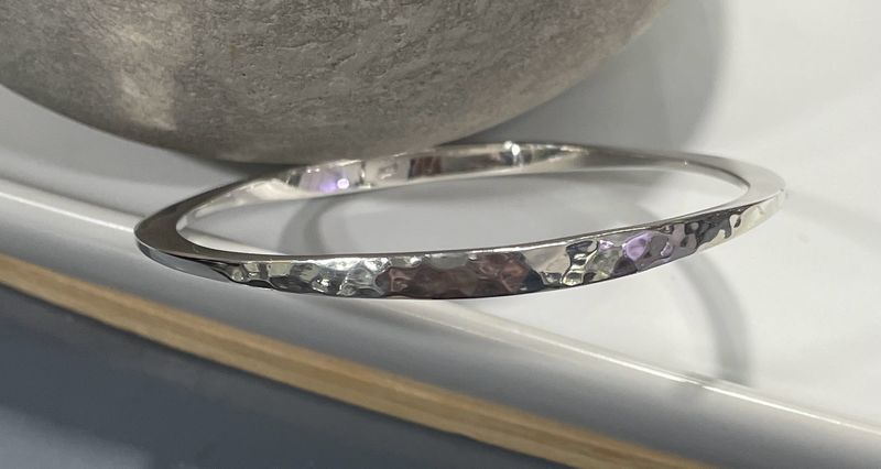Sterling Silver Hammered Elliptical Bangle
