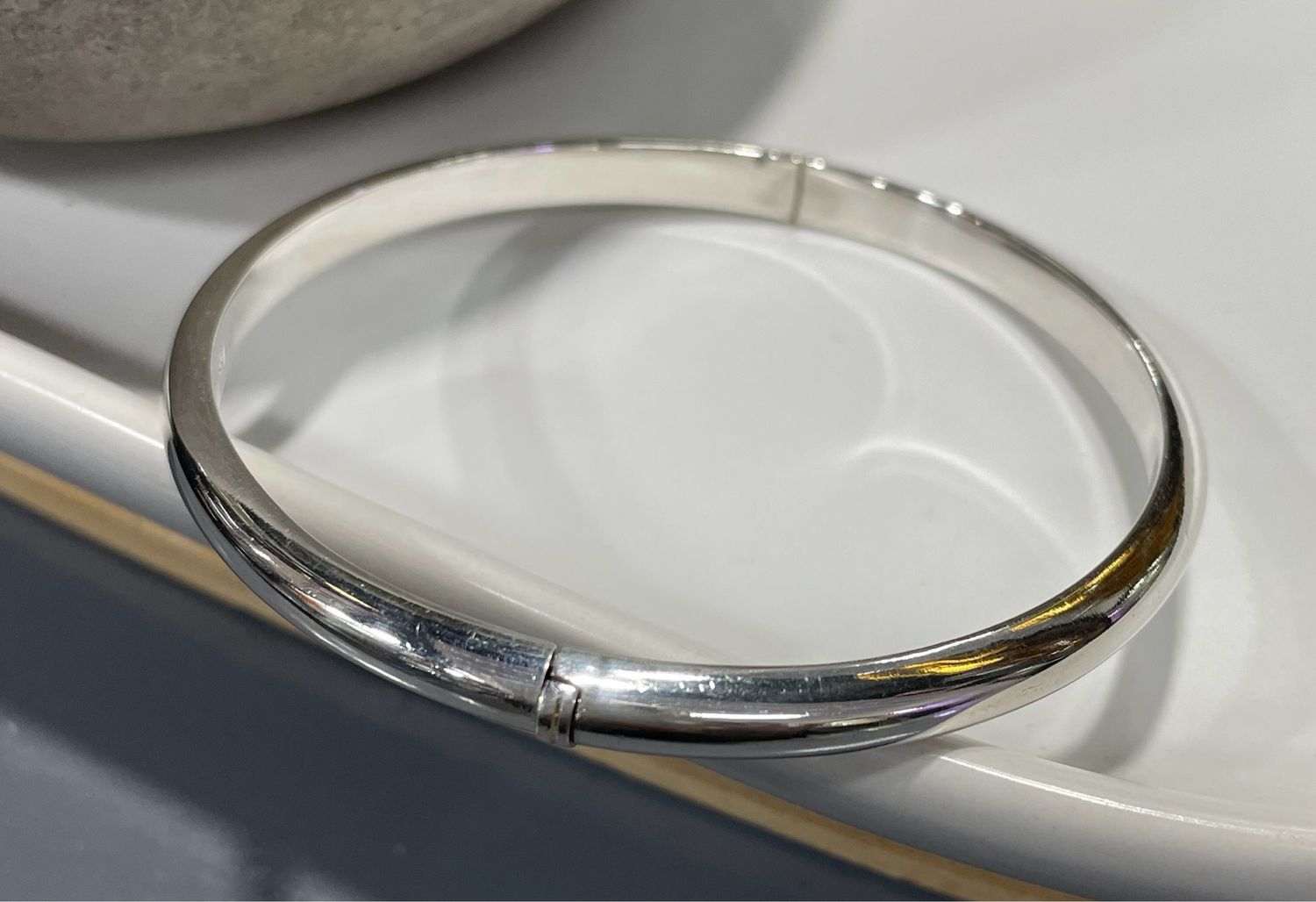 Sterling Silver Half Round Hinged Plain Bangle  (5mm)
