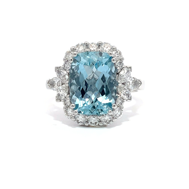 18ct White Gold Aquamarine & Diamond Cocktail Ring