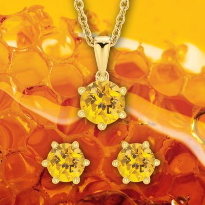 9ct Yellow Gold Coloured Gemstone Pendant & Earring Set SPECIAL