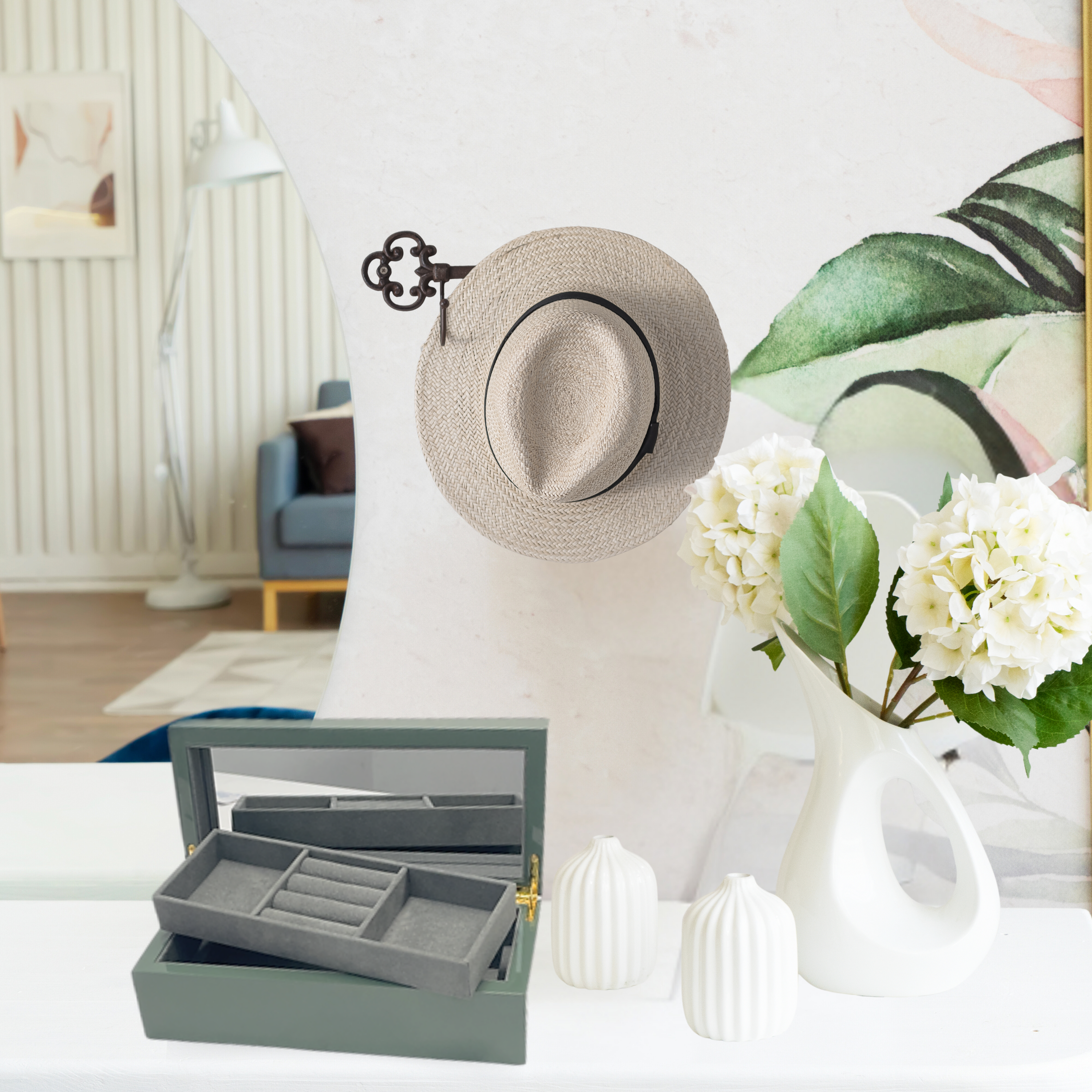 Wooden Olive Green Rectangle Jewellery Box