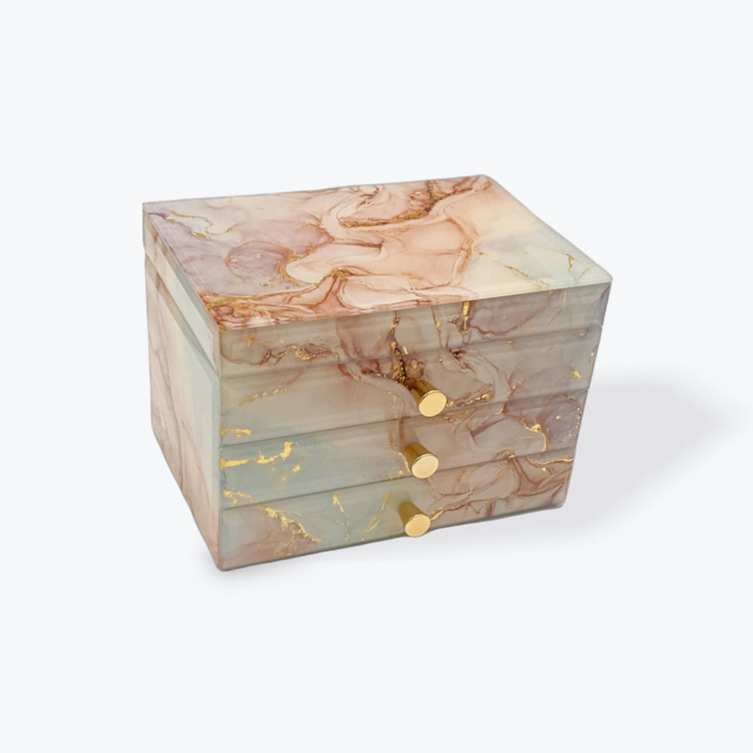 GLASS JEWELLERY BOX CORAL COLOUR 2 DRAWS GLASS JEWELLERY BOX CORAL COLOUR 2 DRAWS