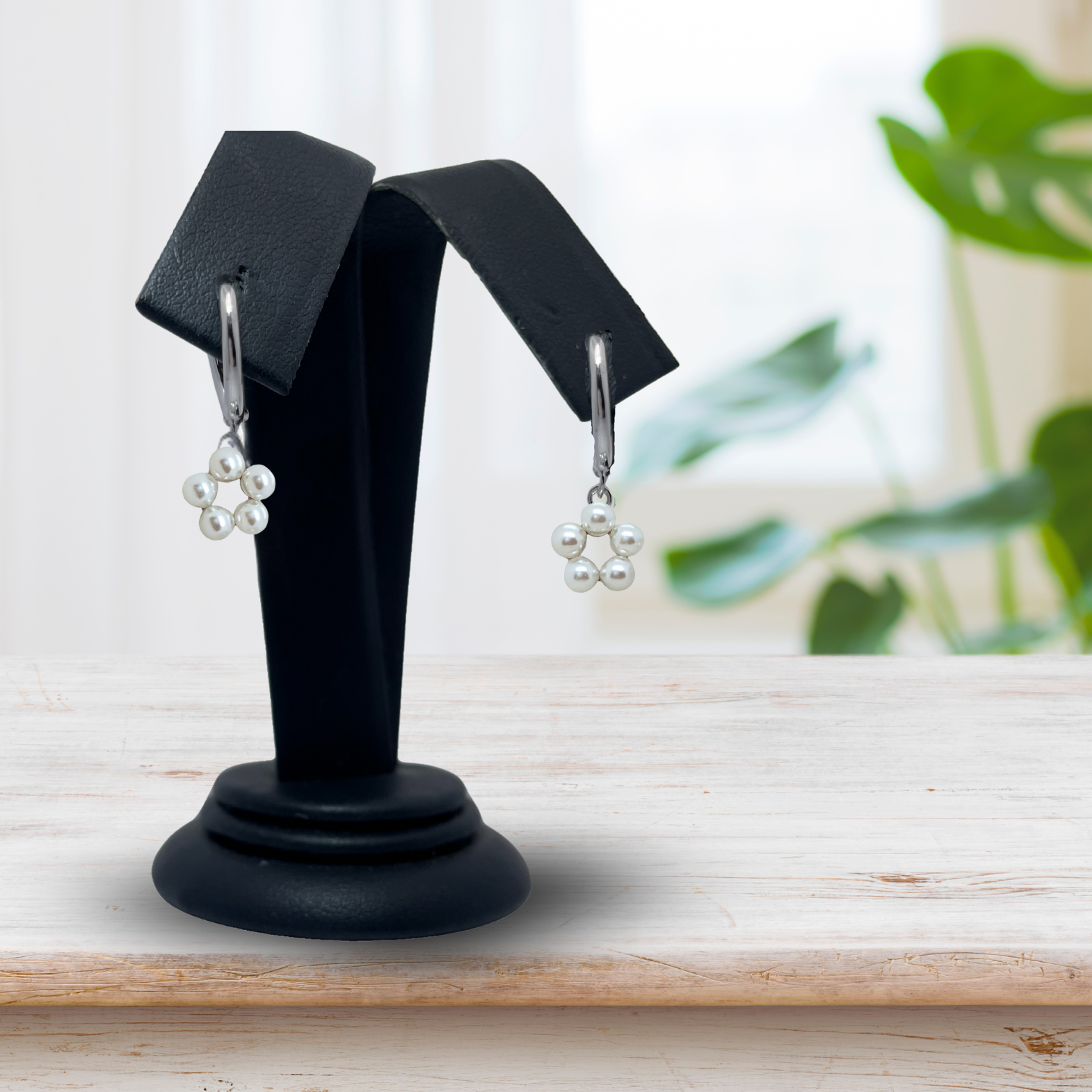 Sterling Silver Pearl Drop Huggie Earrings