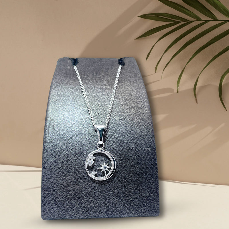 Sterling Silver Open Circle CZ Pendant & Chain