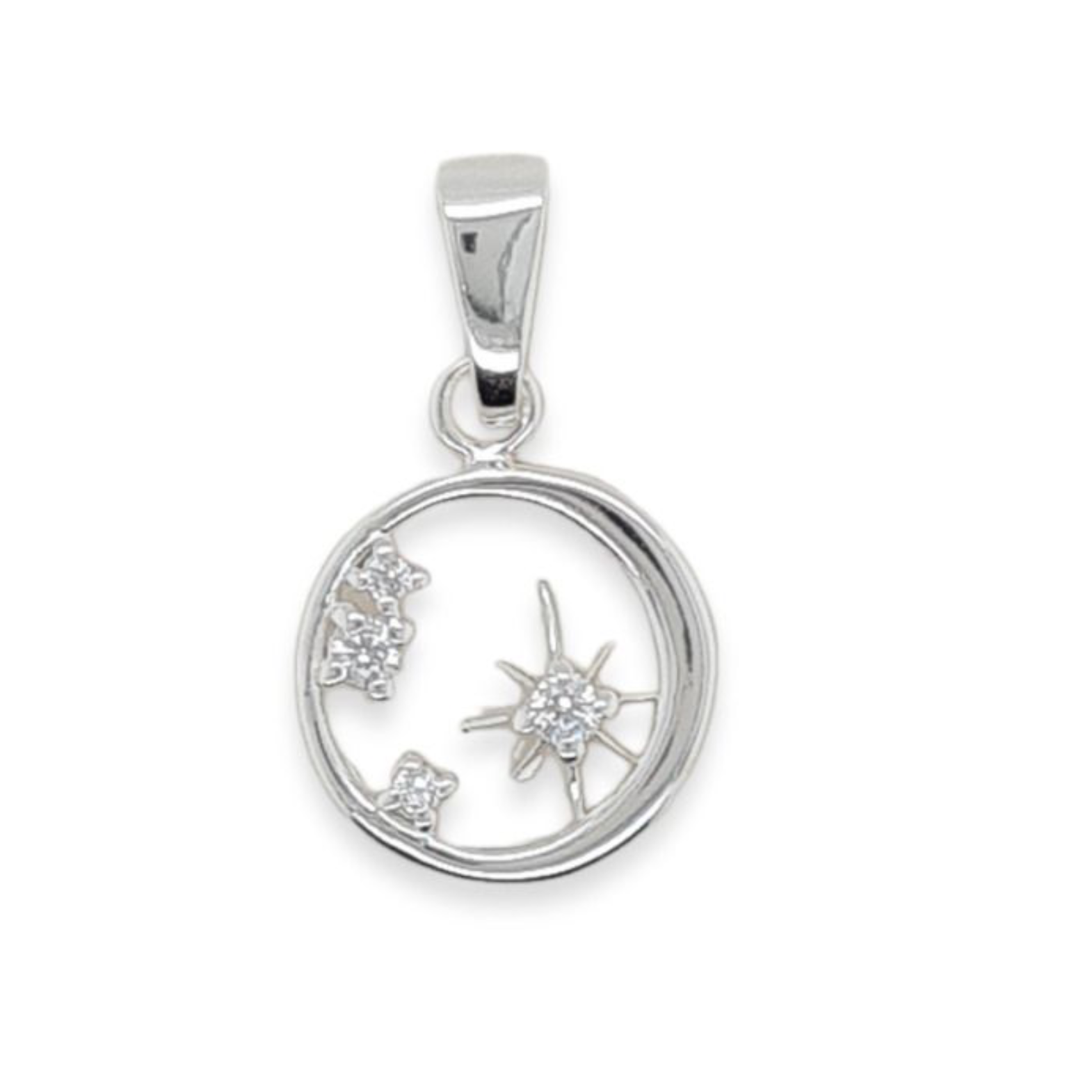 Sterling Silver Open Circle CZ Pendant & Chain
