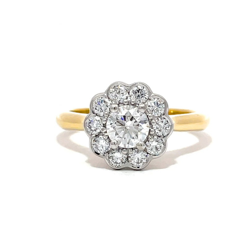 LAB 18ct Yellow Gold Diamond Daisy Ring (1.01ct)