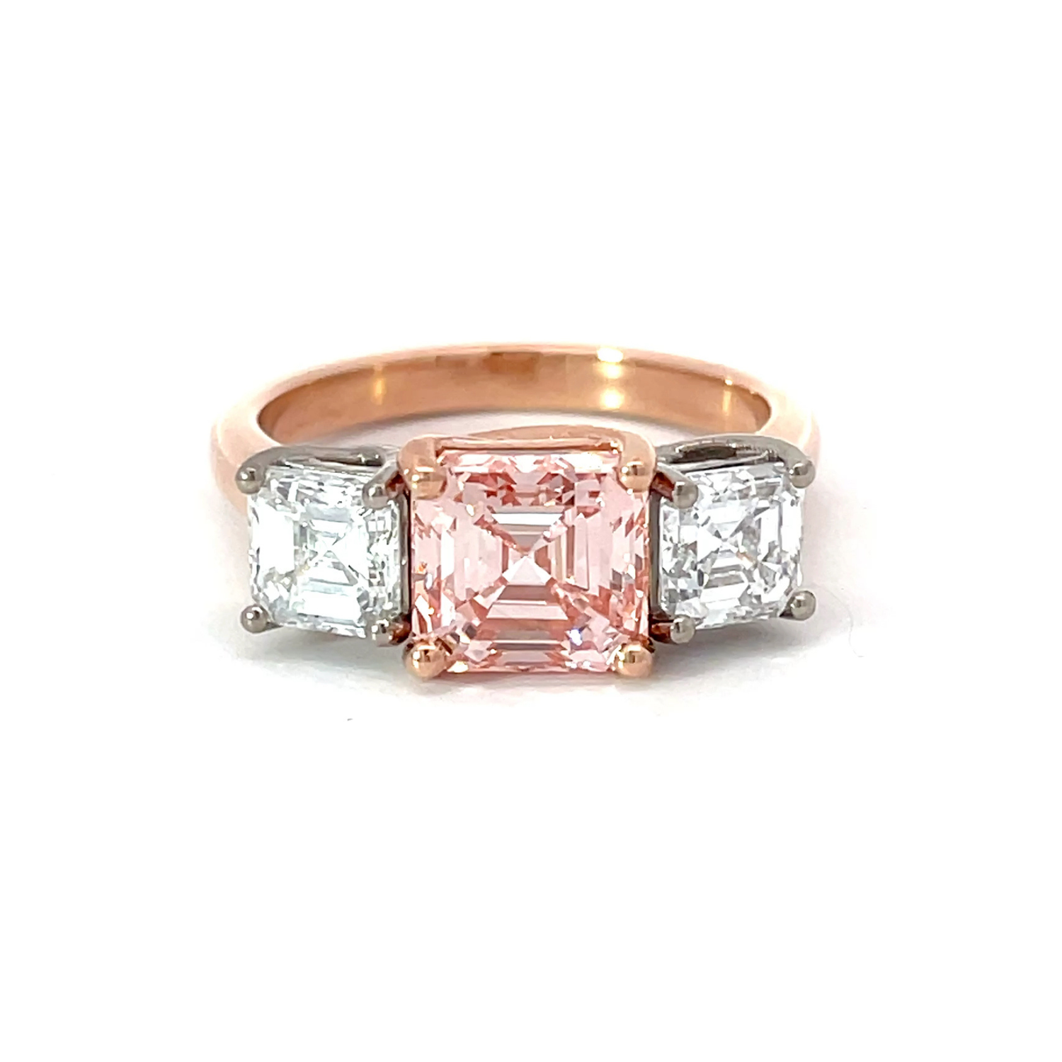 LAB Grown PINK Asscher Cut Diamond Trilogy Ring