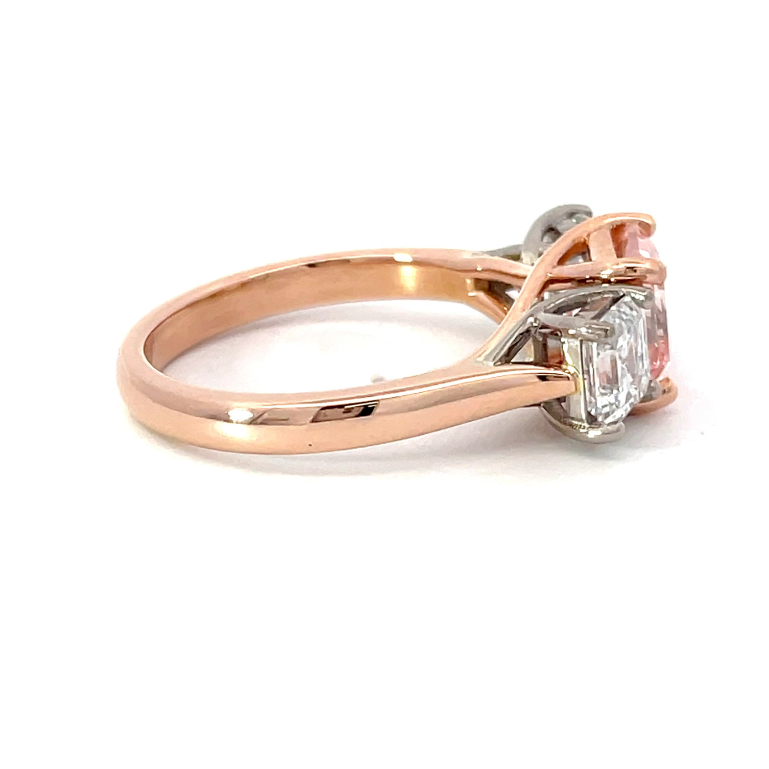 LAB Grown PINK Asscher Cut Diamond Trilogy Ring