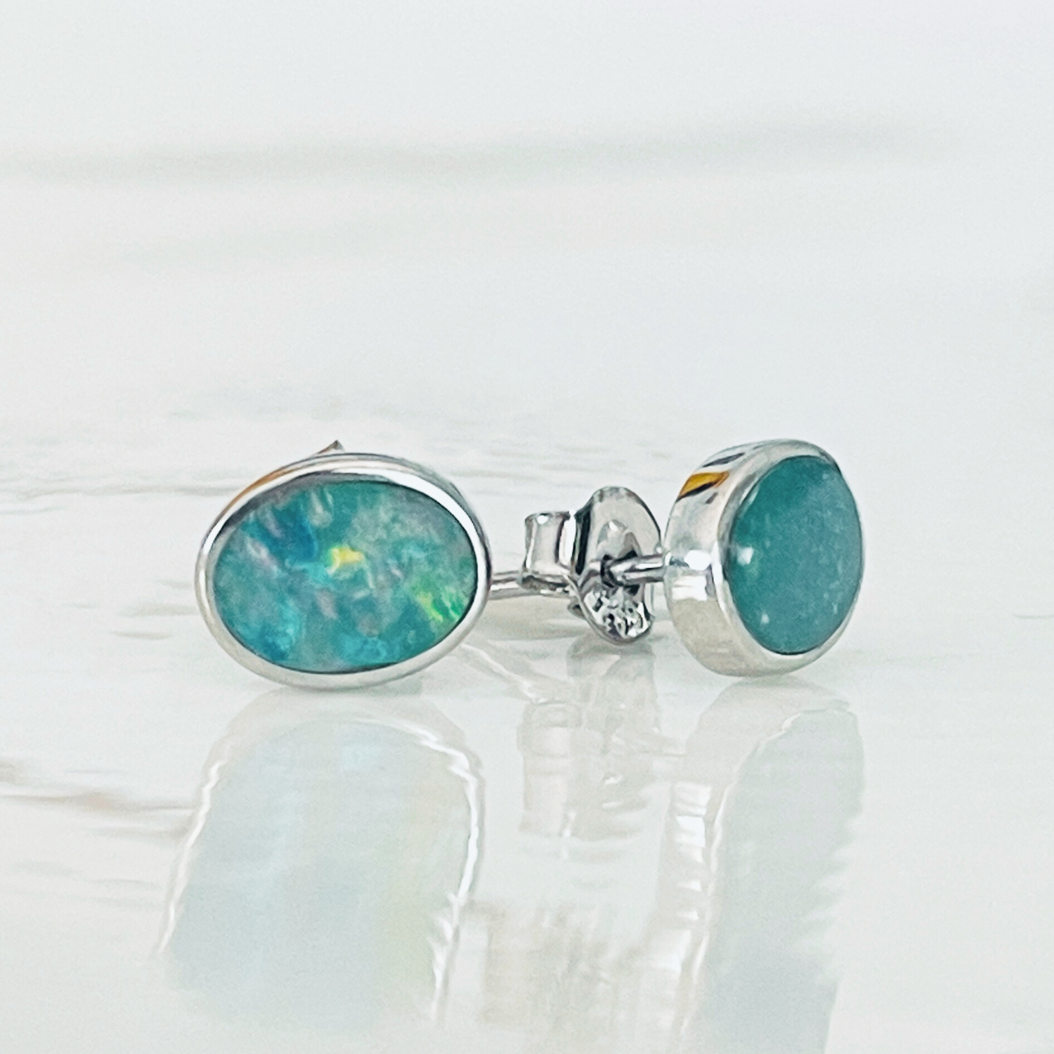 Sterling Silver Boulder Opal Stud Earrings (6X4)