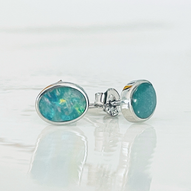 Sterling Silver Boulder Opal Stud Earrings (6X4)