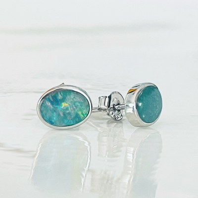 Sterling Silver Boulder Opal Stud Earrings (6X4)