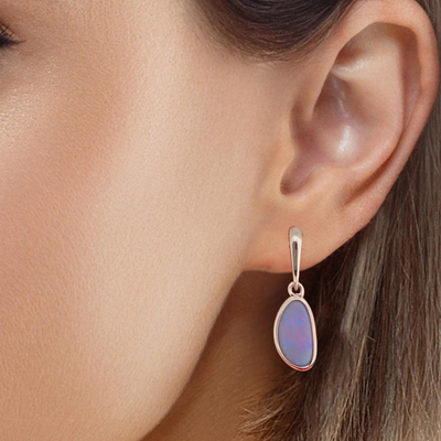 Sterling Silver Boulder Opal Stud Drop Earrings