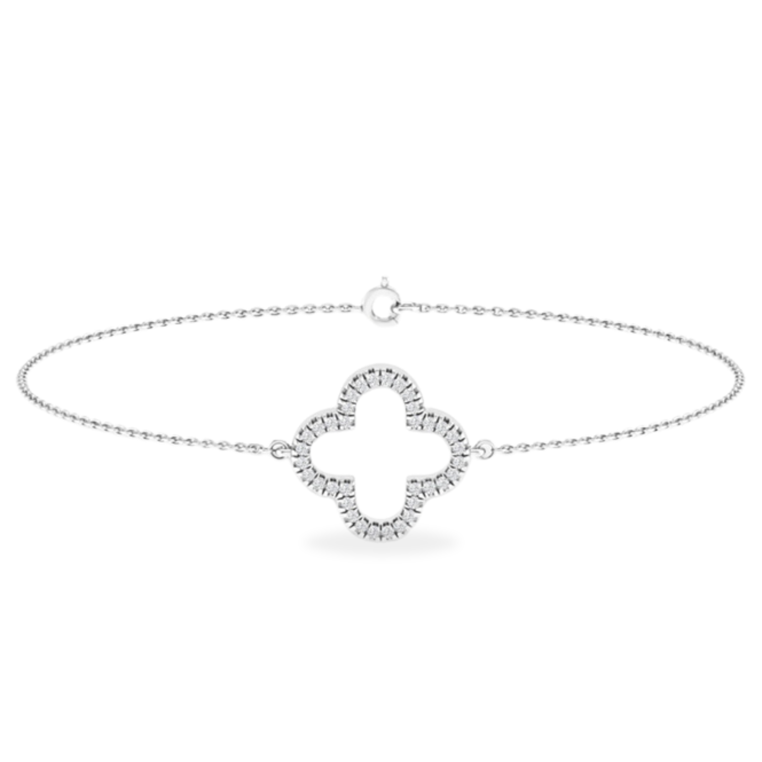 9ct White Gold LAB Diamond Clover Bracelet