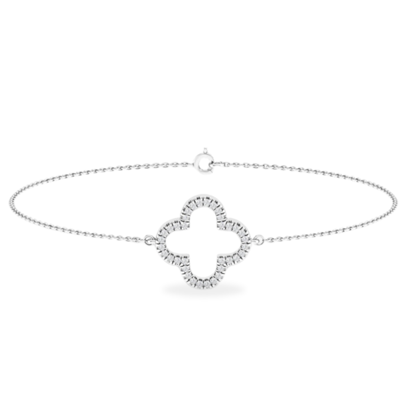 9ct White Gold LAB Diamond Clover Bracelet