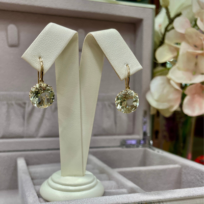 9ct Yellow Gold Green Amethyst Earrings