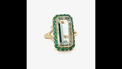 9ct Gold Green Amethyst & Emerald Ring