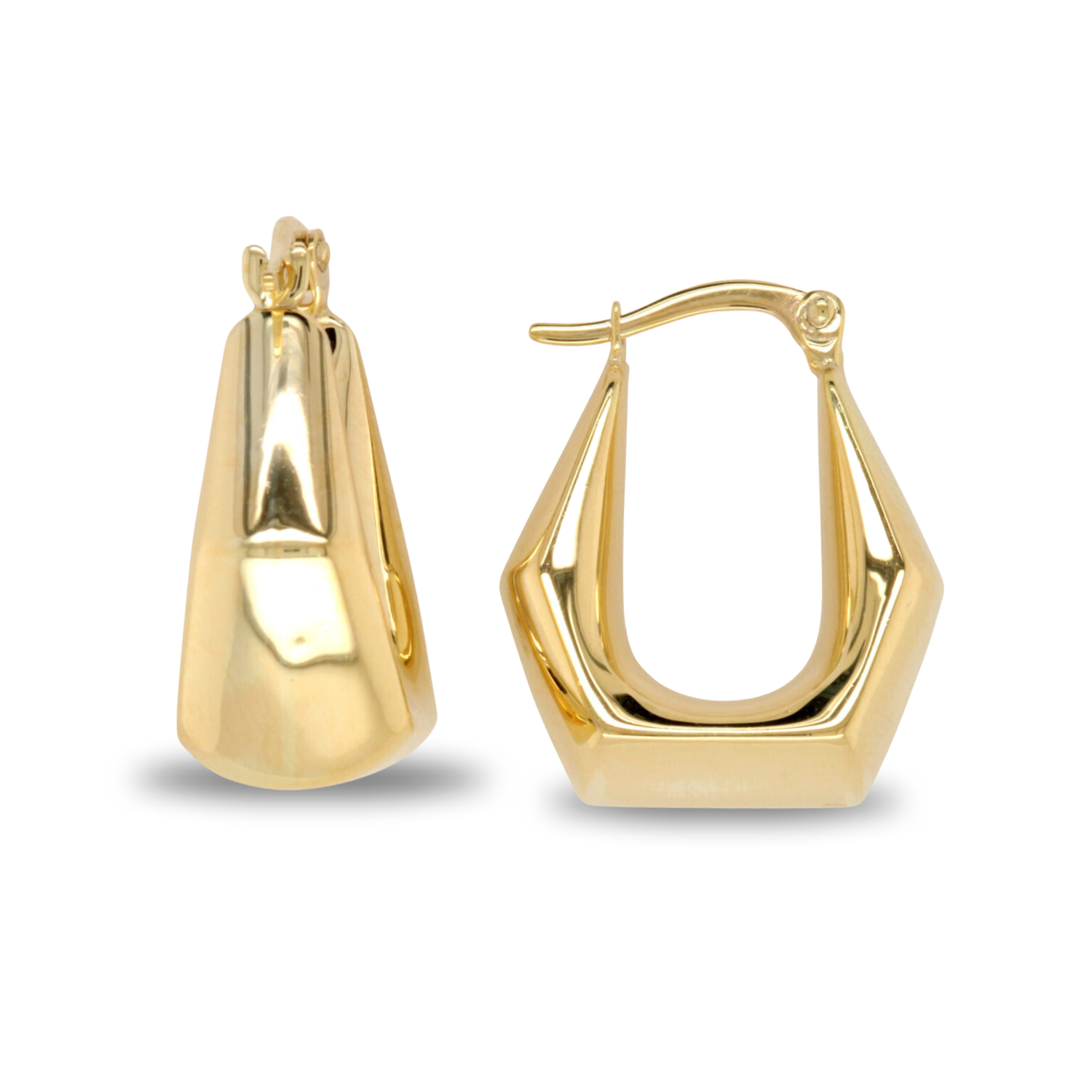 9ct Yellow Gold Bonded Hexagon Hoop Earrings
