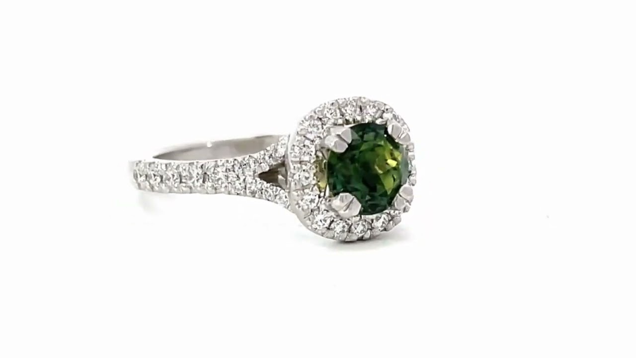 Platinum Australian Green Parti Sapphire & Diamond Ring