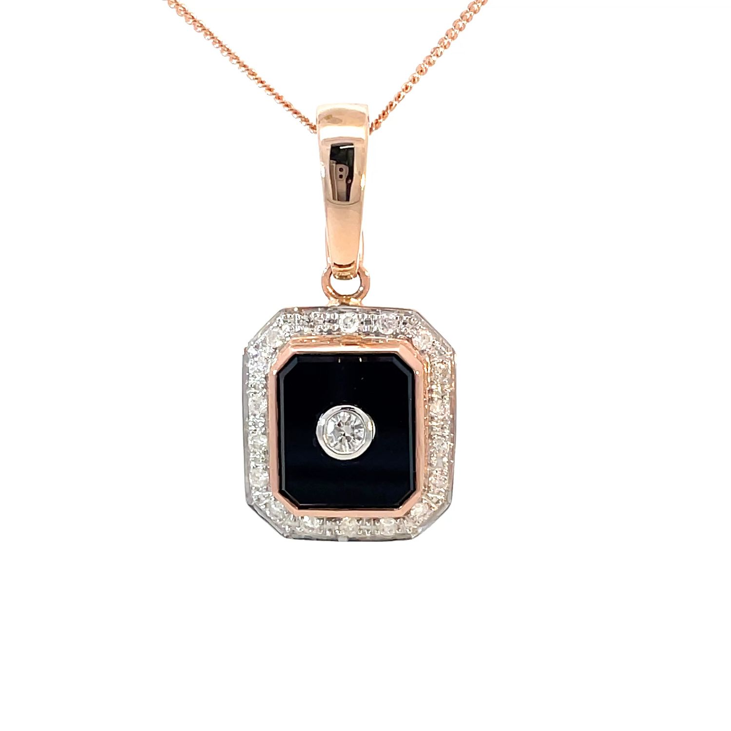 9ct Rose Gold Onyx & Diamond Enhancer Pendant
