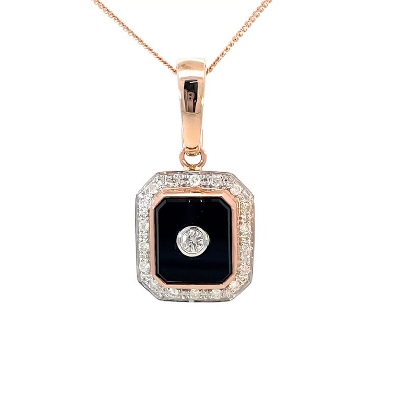 9ct Rose Gold Onyx & Diamond Enhancer Pendant