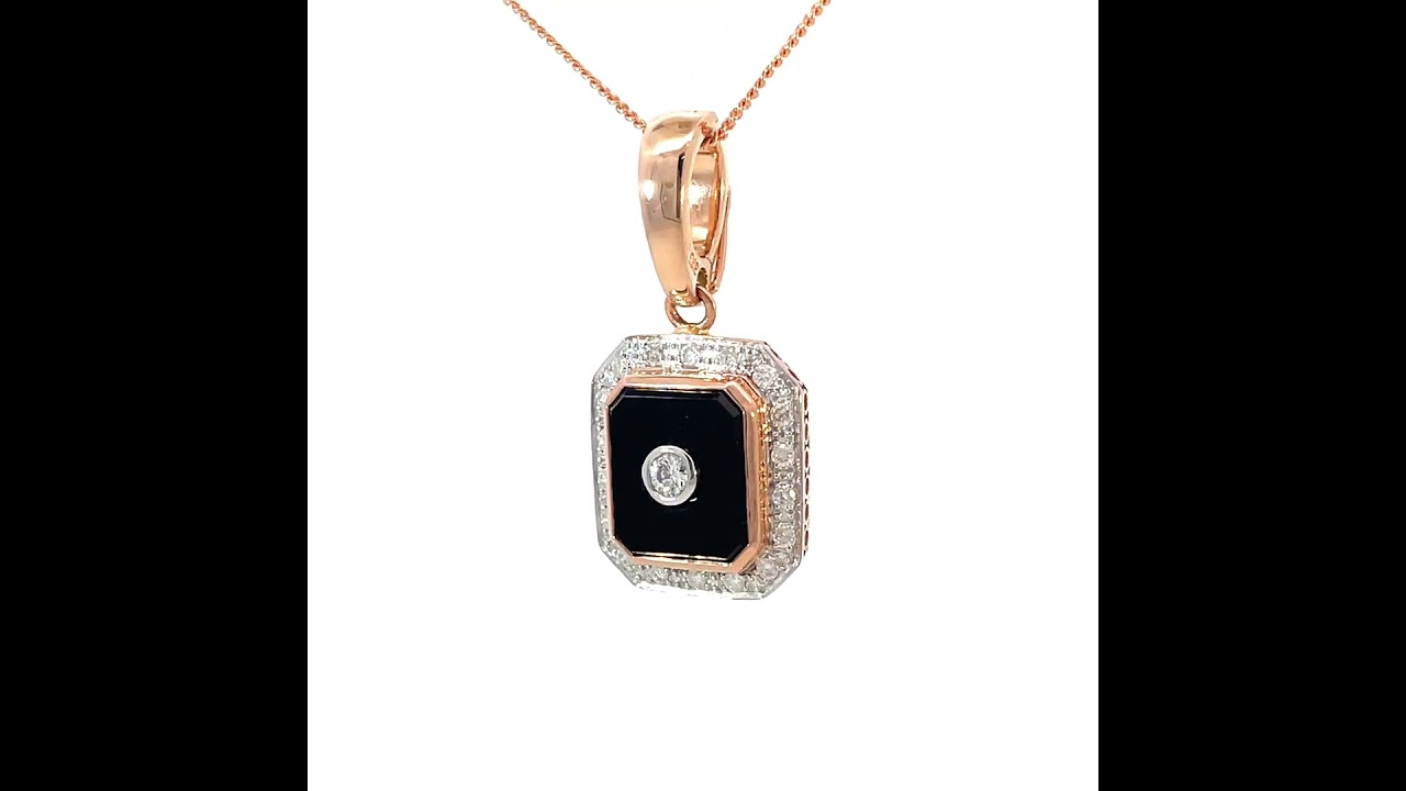 9ct Rose Gold Onyx & Diamond Enhancer Pendant