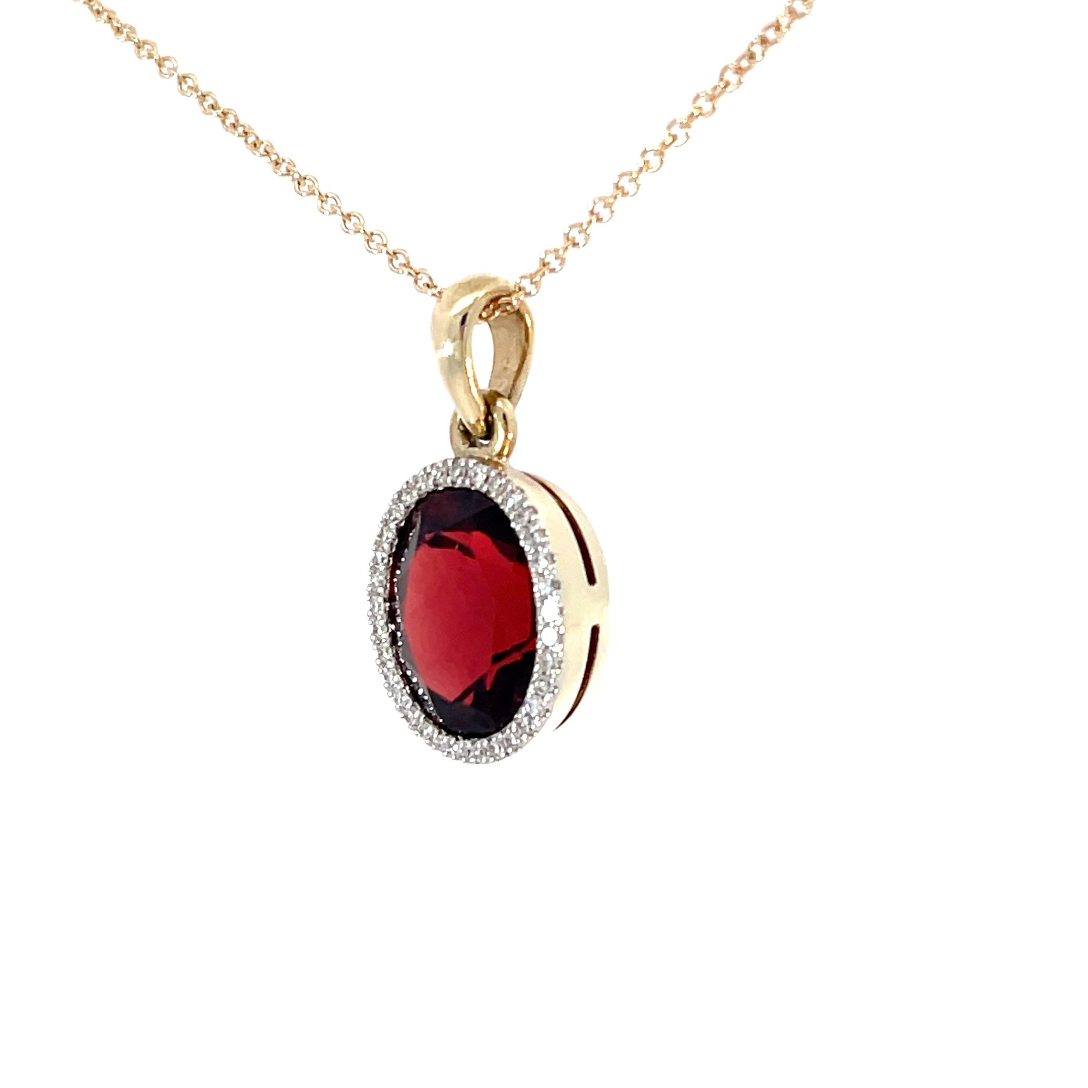 9YG Garnet & Diamond Halo Pendant